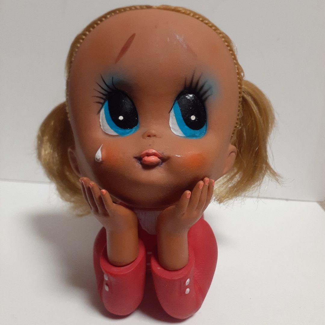 ビンテージ　昭和レトロ　ビンテージドール　女の子ソフビ人形　涙浮かべてる…