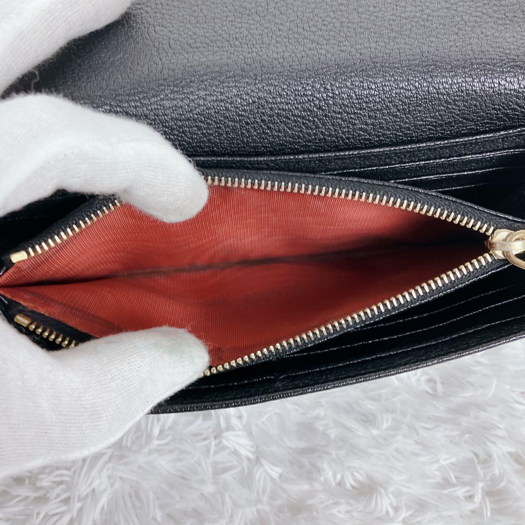 美品✨ミュウミュウ　長財布　リボン　ビジュー　スタッズ　レザー　ブラック　黒　金