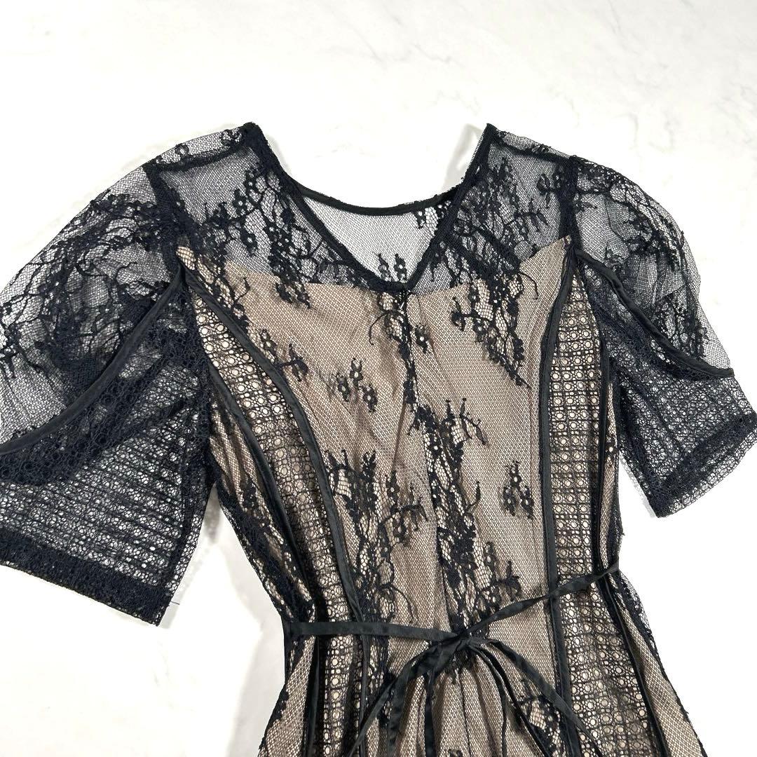 LAGUNAMOON　パネルレースワンピース　ドレス　お呼ばれ　ブラック　S