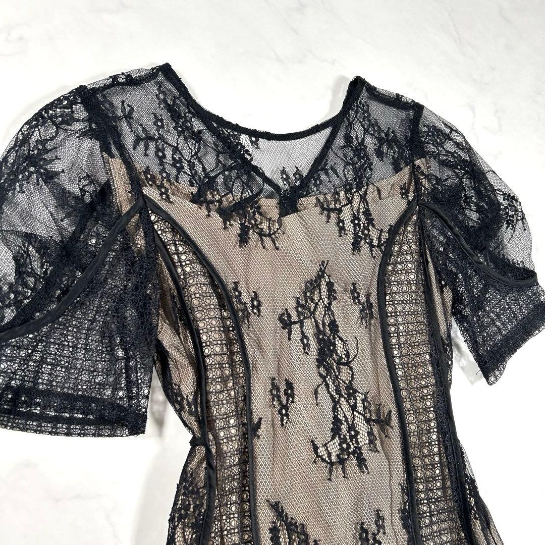 LAGUNAMOON　パネルレースワンピース　ドレス　お呼ばれ　ブラック　S