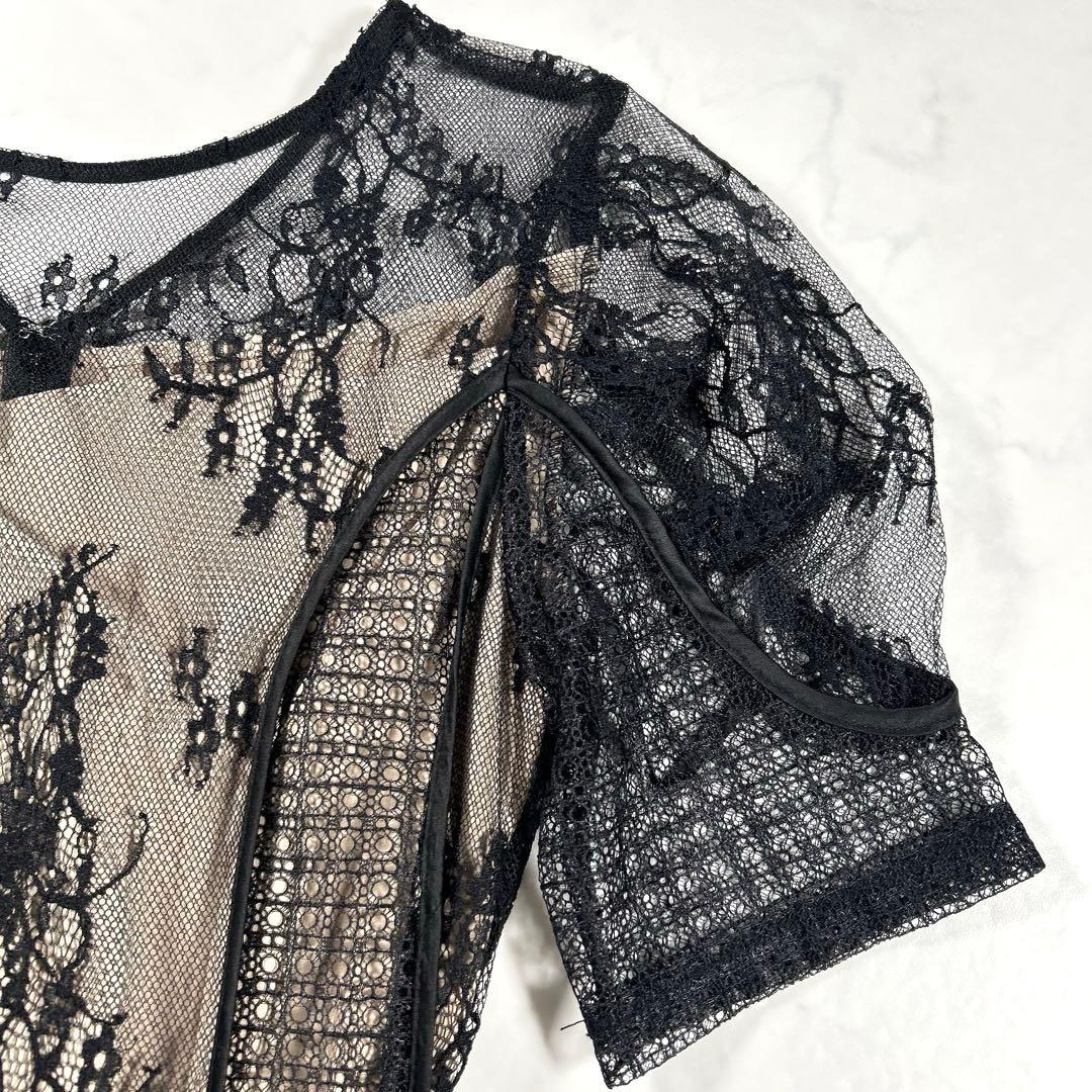 LAGUNAMOON　パネルレースワンピース　ドレス　お呼ばれ　ブラック　S