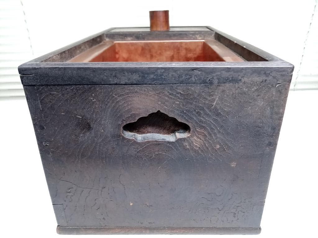 囲炉裏 江戸火鉢 長火鉢 無垢欅 銅落とし 手あぶり火鉢 小型 ミニサイズ