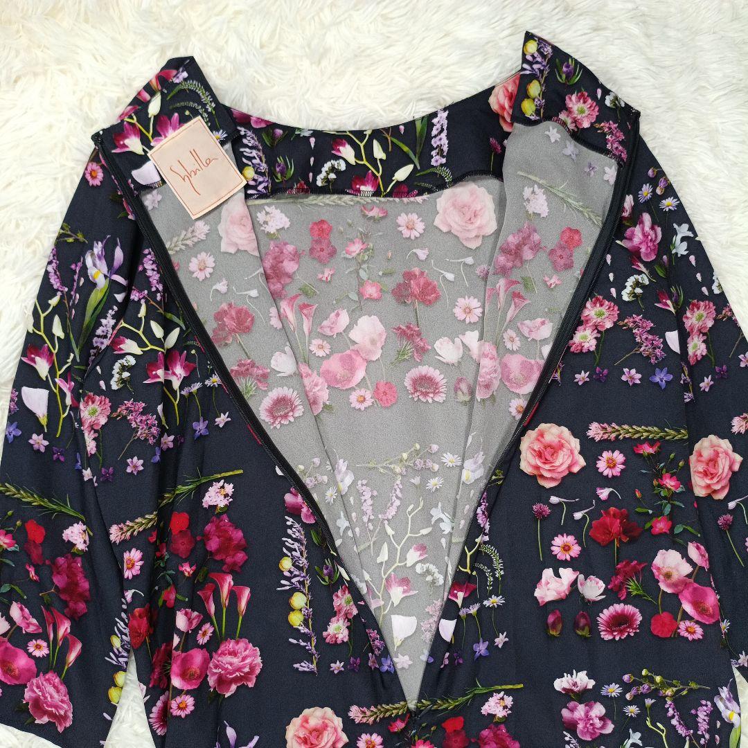 近年 極美品✨シビラ　フラワー フォトプリントドレス　M　七分袖　ロング