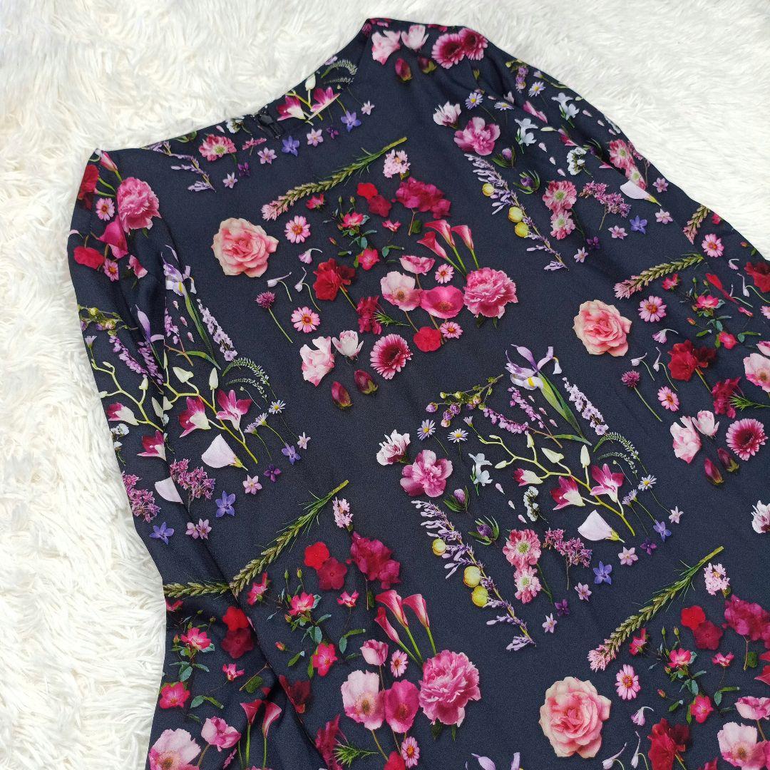 近年 極美品✨シビラ　フラワー フォトプリントドレス　M　七分袖　ロング