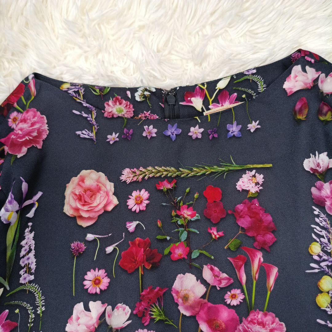 近年 極美品✨シビラ　フラワー フォトプリントドレス　M　七分袖　ロング