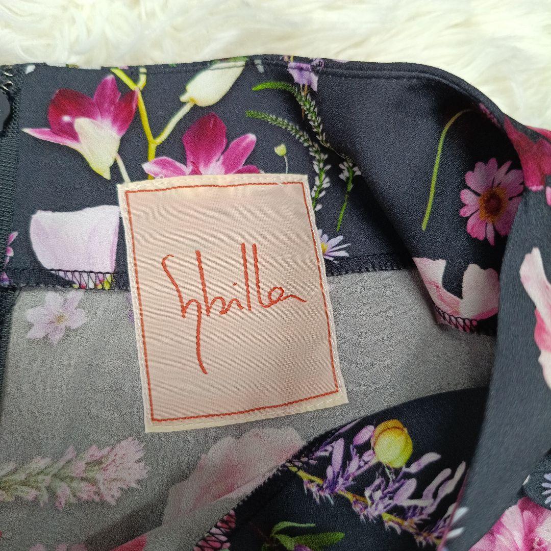 近年 極美品✨シビラ　フラワー フォトプリントドレス　M　七分袖　ロング