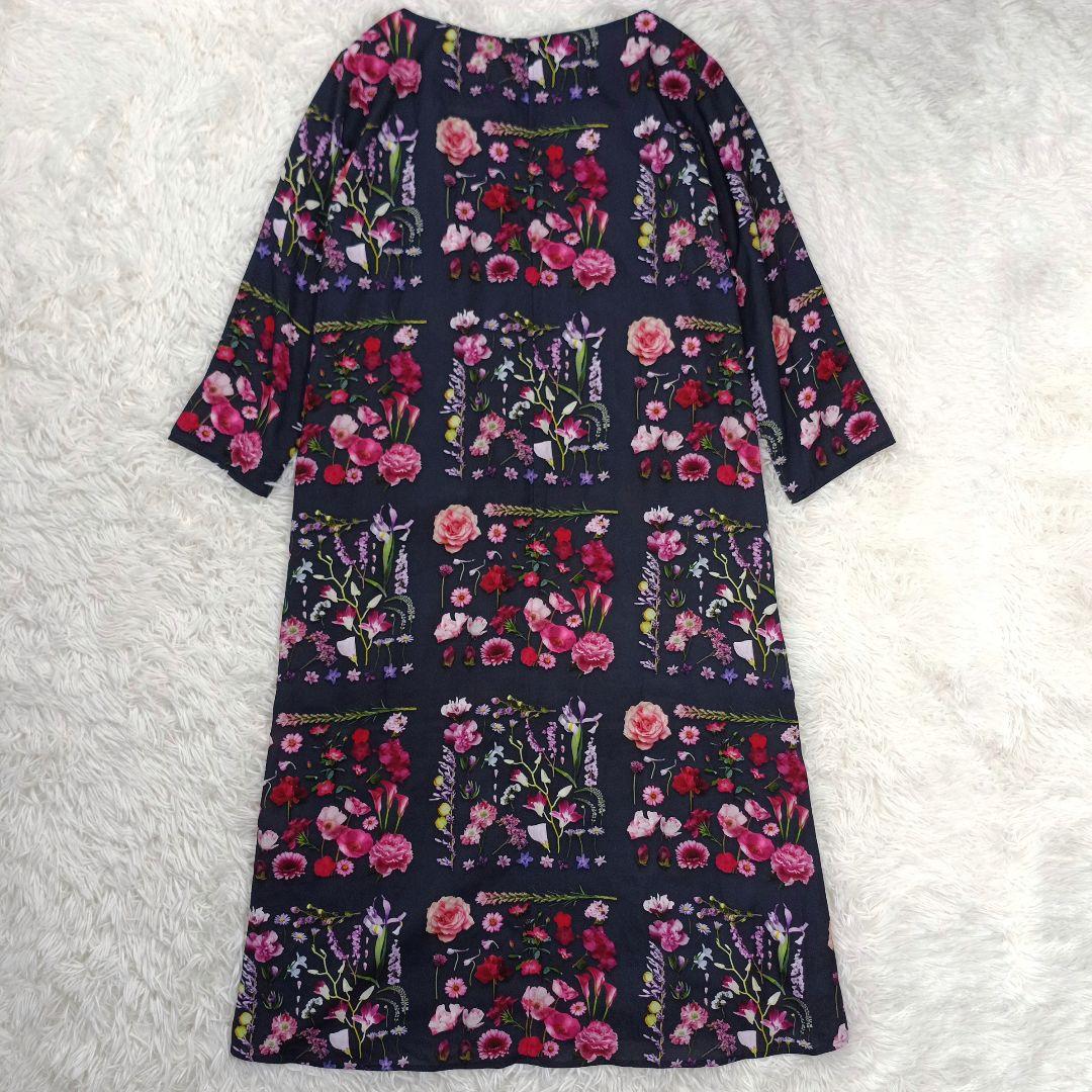 近年 極美品✨シビラ　フラワー フォトプリントドレス　M　七分袖　ロング