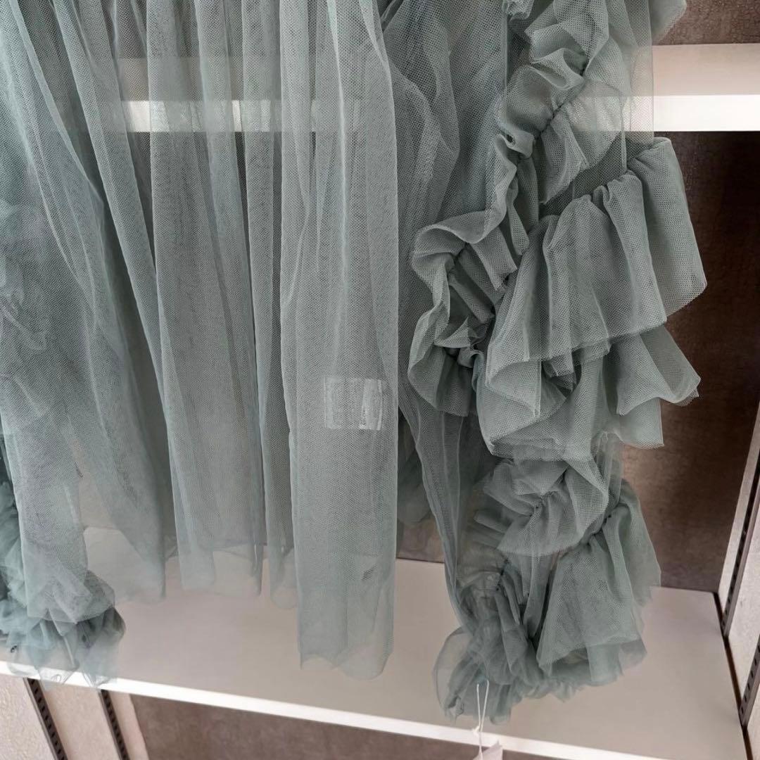 【新品タグ付き】ANDRESD デコラティブチュールトップス フリルブラウス緑