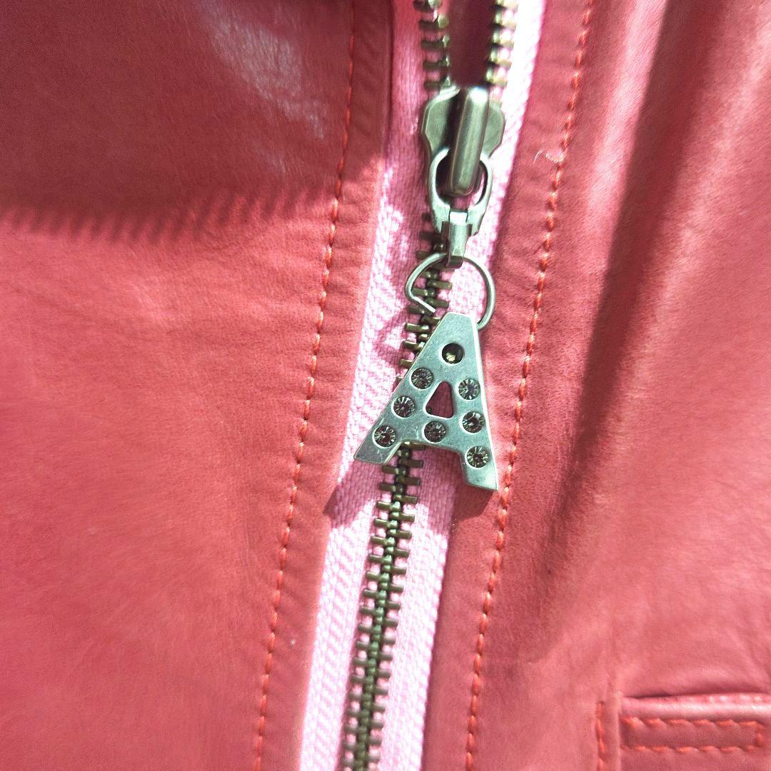 寄付　対象　アントニアリソン　ライダース　ジャケット　革　ピンク　L　牛　ボタン