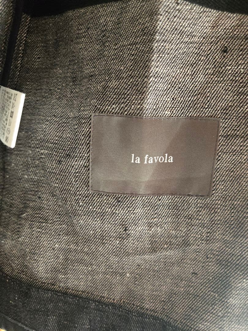 la favola リネンレザー ノーカラー パイピングブルゾン カーディガン