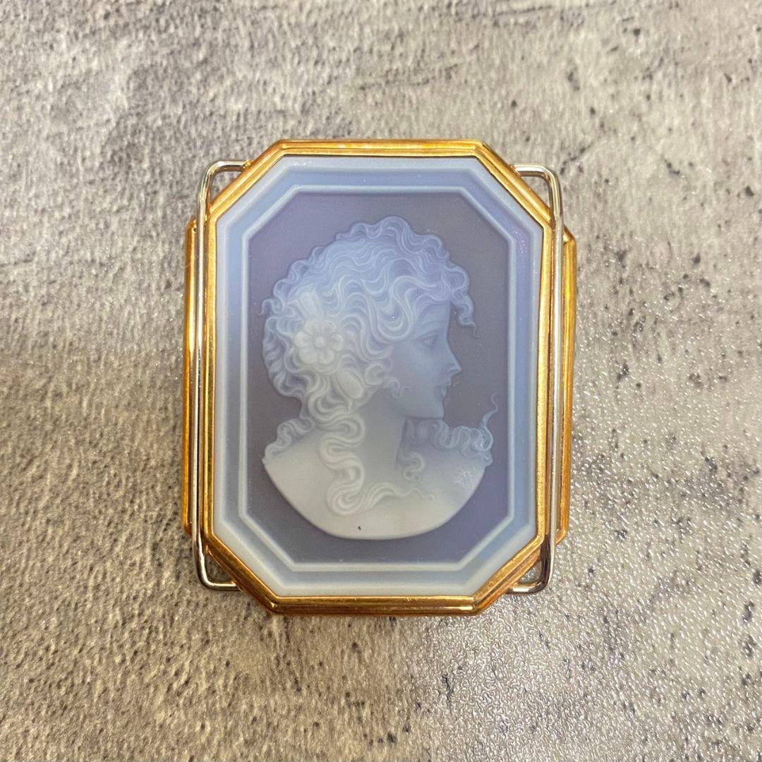 カメオペンダントトップブローチk18pt900メノウ兼用メノウシェル