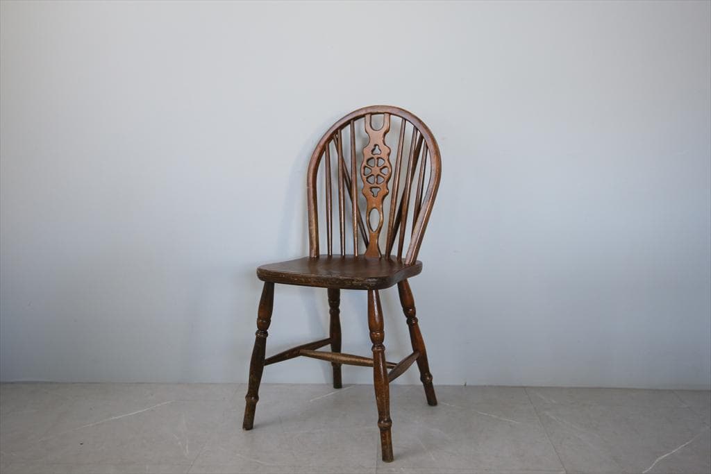 英国アンティーク木製ホイールバックチェア/ダイニングイス/椅子(92-37-3)