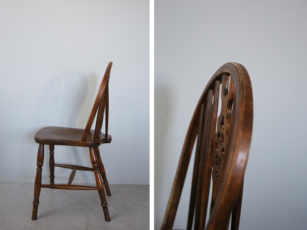 英国アンティーク木製ホイールバックチェア/ダイニングイス/椅子(92-37-3)