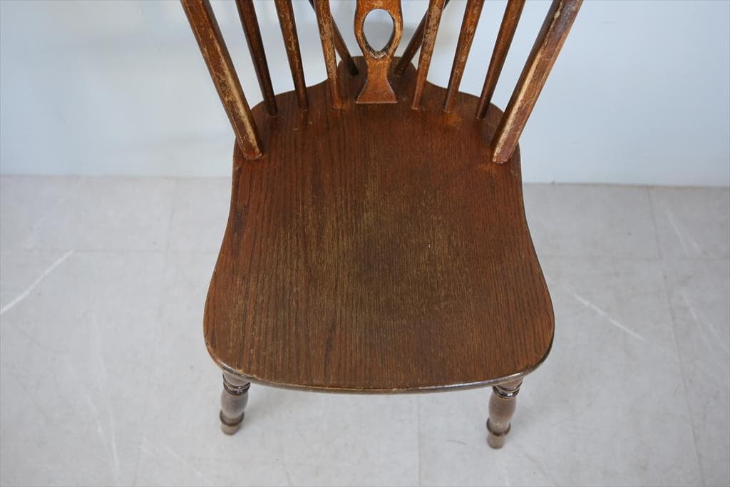 英国アンティーク木製ホイールバックチェア/ダイニングイス/椅子(92-37-3)