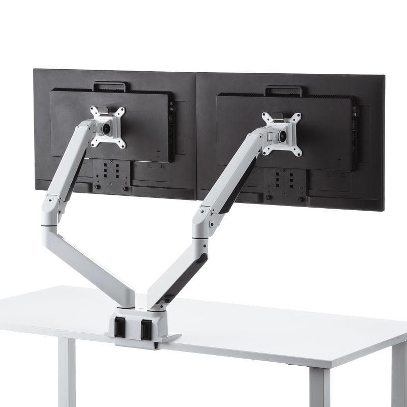 サンワサプライ デュアル モニターアーム タブレット用ホルダー付