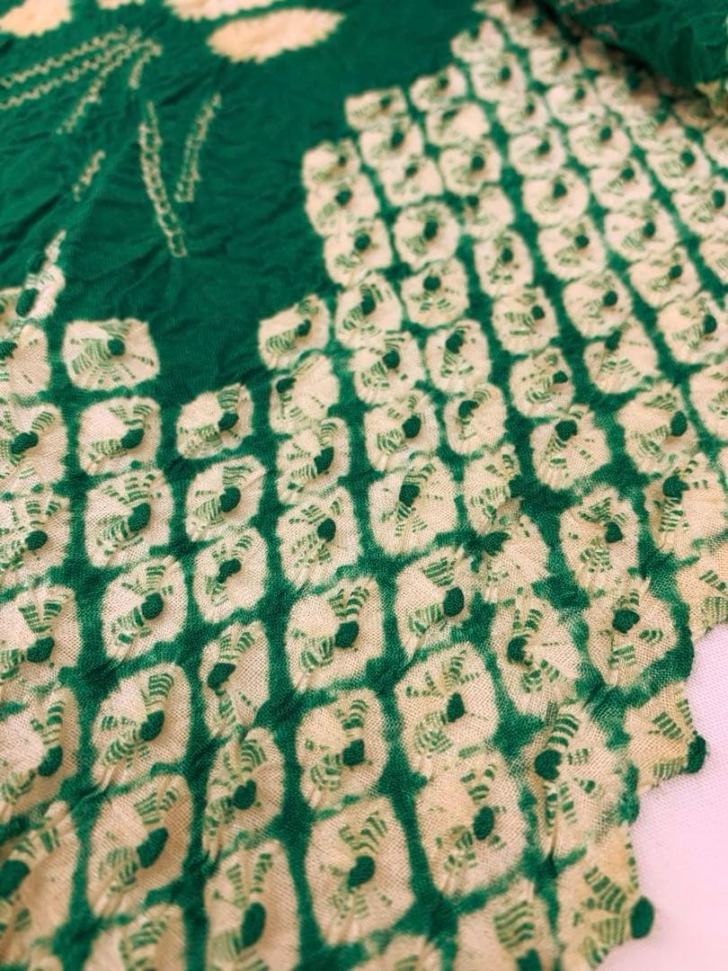 絞り浴衣 藤娘 クロムグリーン色 盛夏 綿反 反物