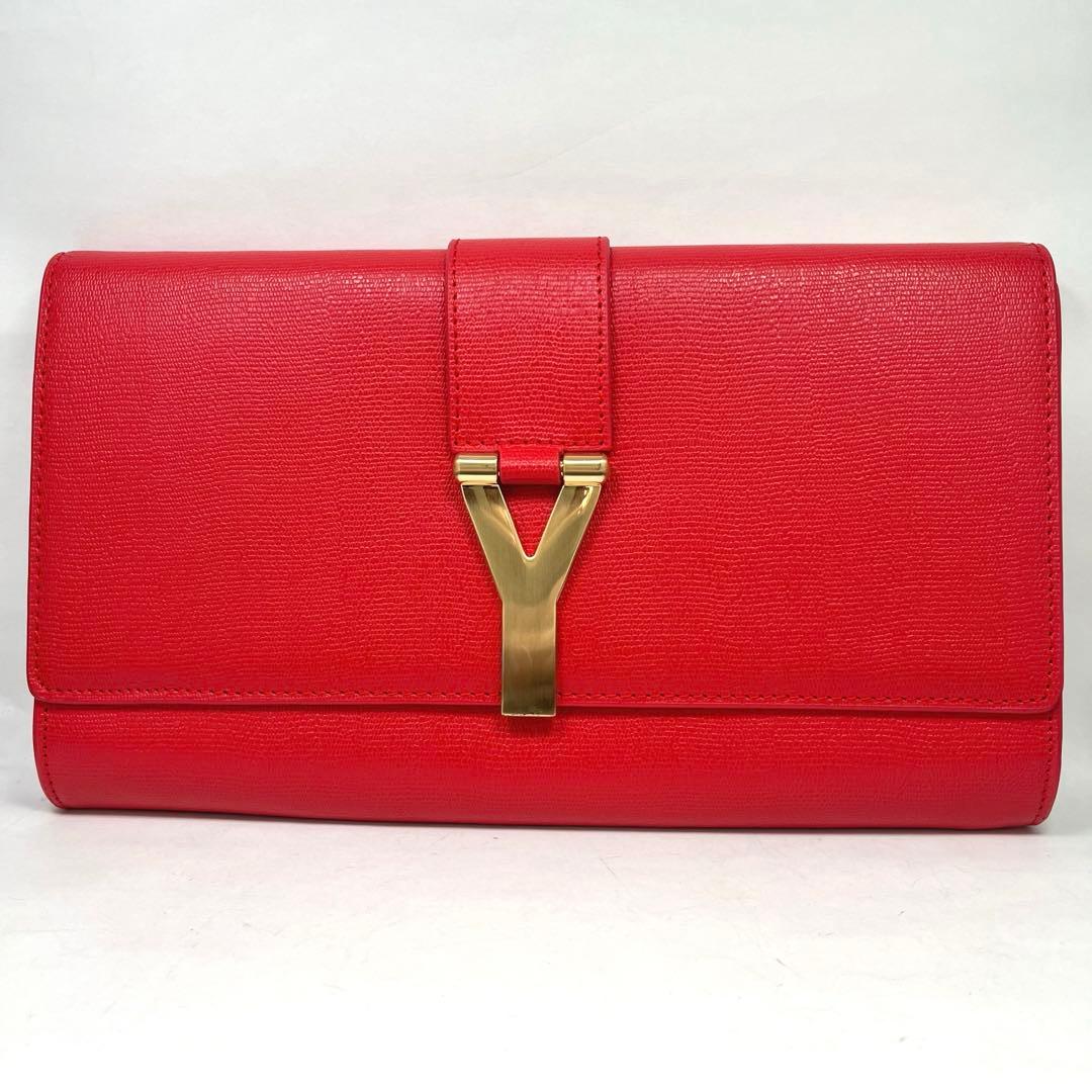 【希少】イヴ・サンローラン　クラッチバッグ　Yライン レッド　レア
