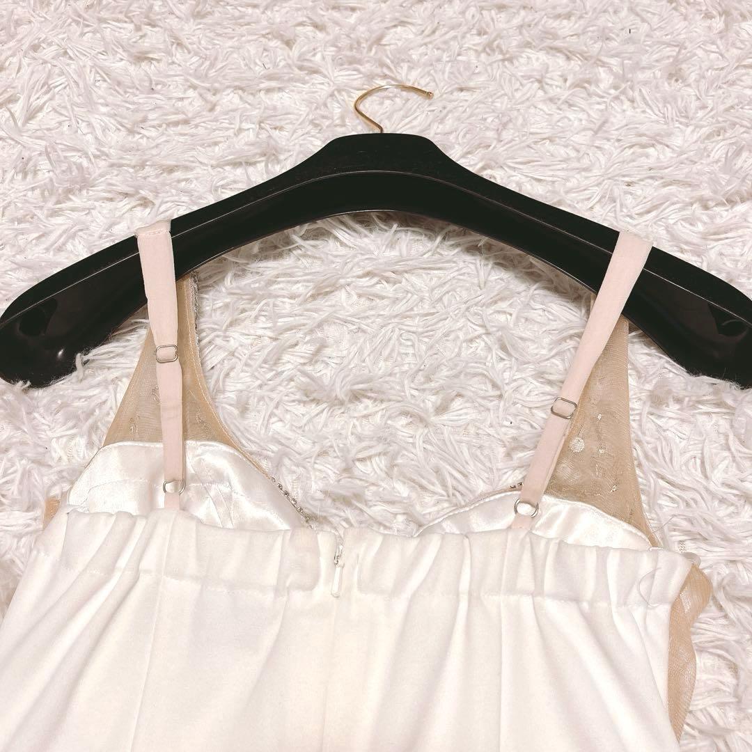 IRMA キャミソール ビジュー レース 刺繍 タイト ミニ ドレス 白 S