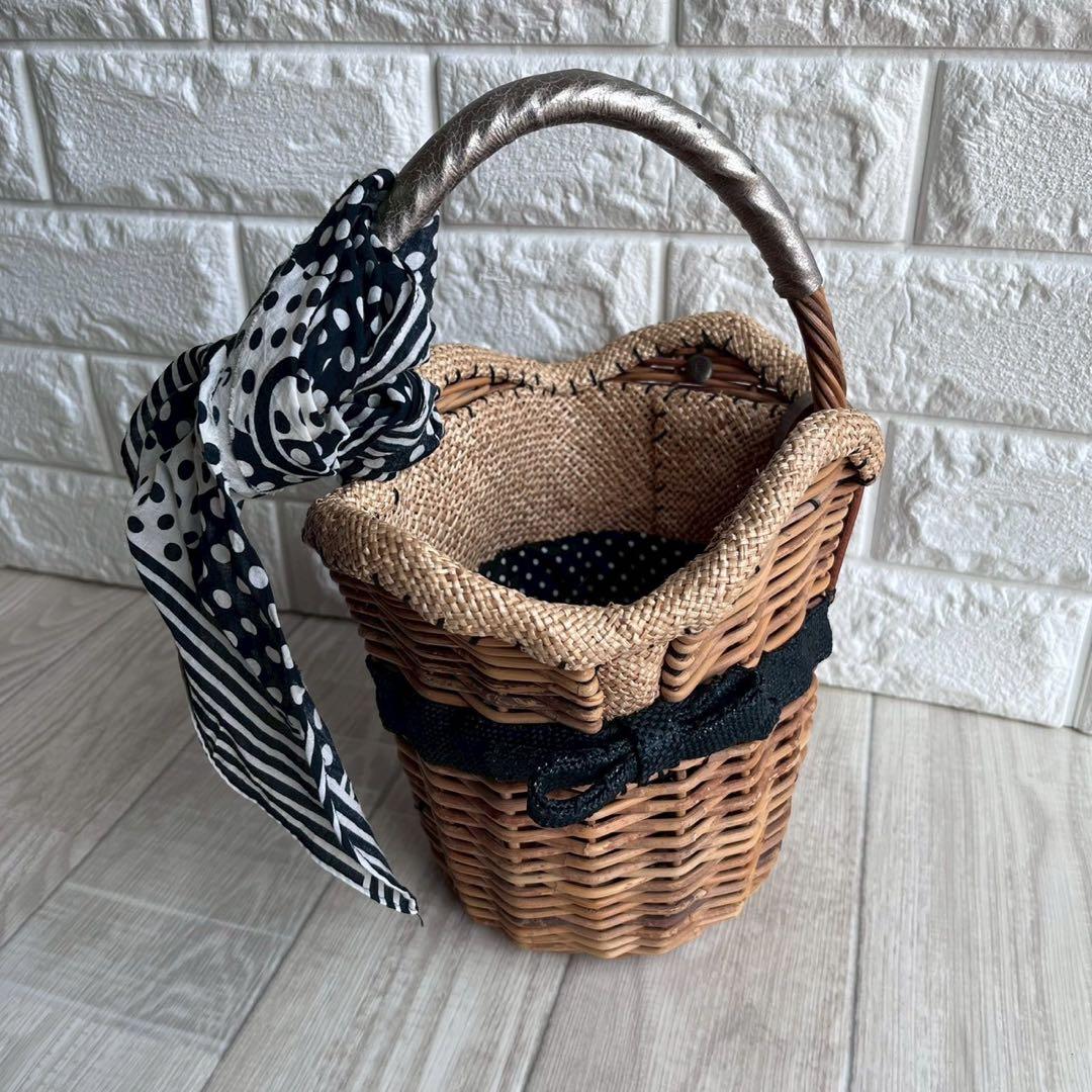 ebagos エバゴス ギンガムチェック カゴバッグ かぶせハンドル