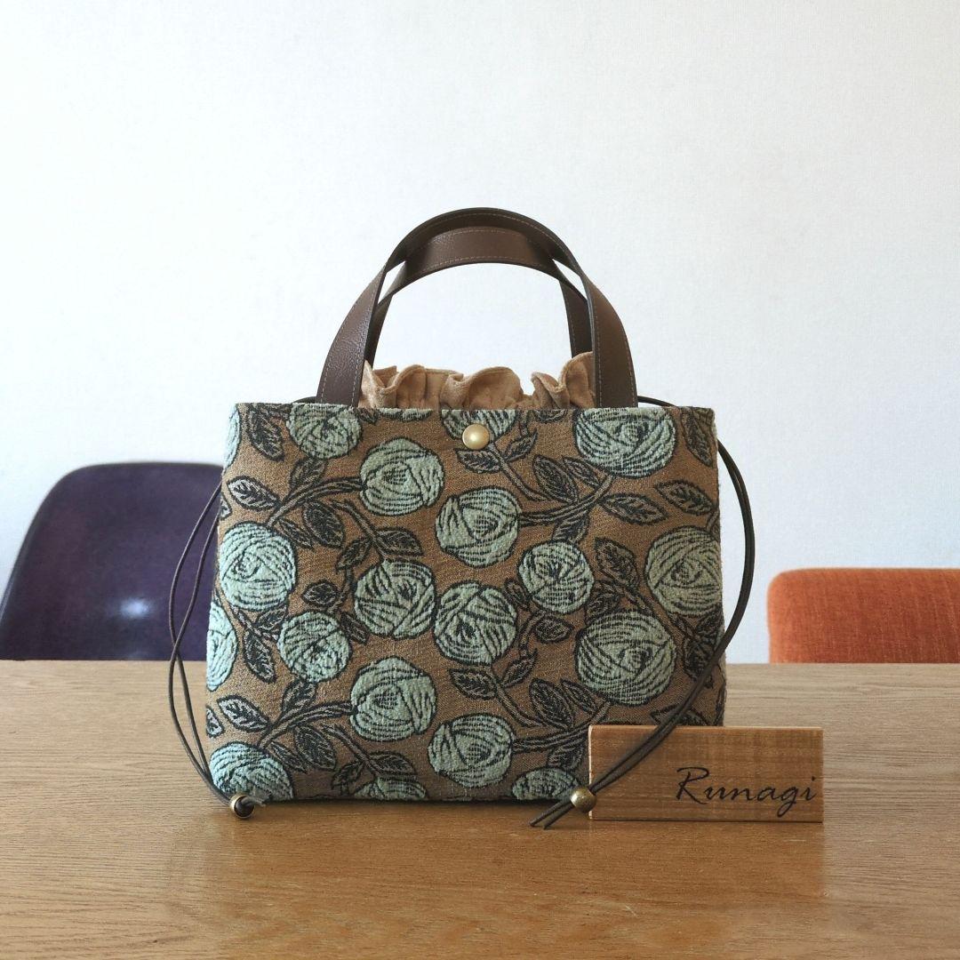 あおりポケットの巾着バッグ＊ミナペルホネン rosy