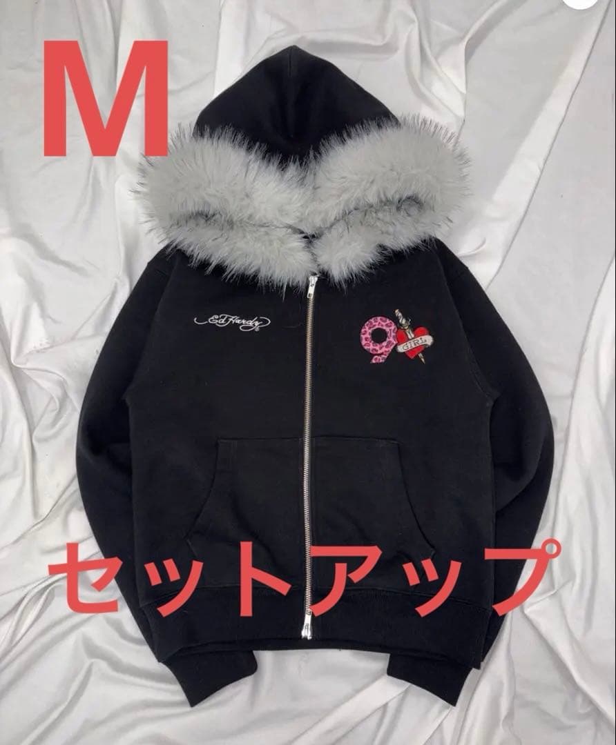9090girl×Ed Hardy 90 Logo Fur Zip Hoodie