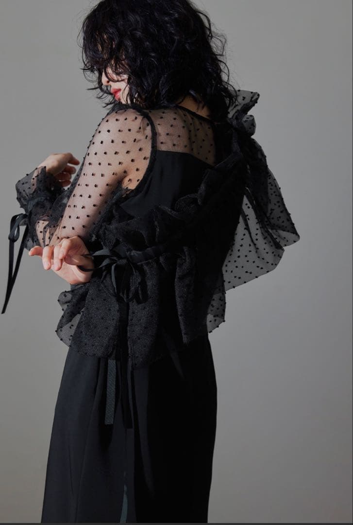 niana ドットチュール切替ワンピース S 黒 2WAY仕様　パーティー結婚式