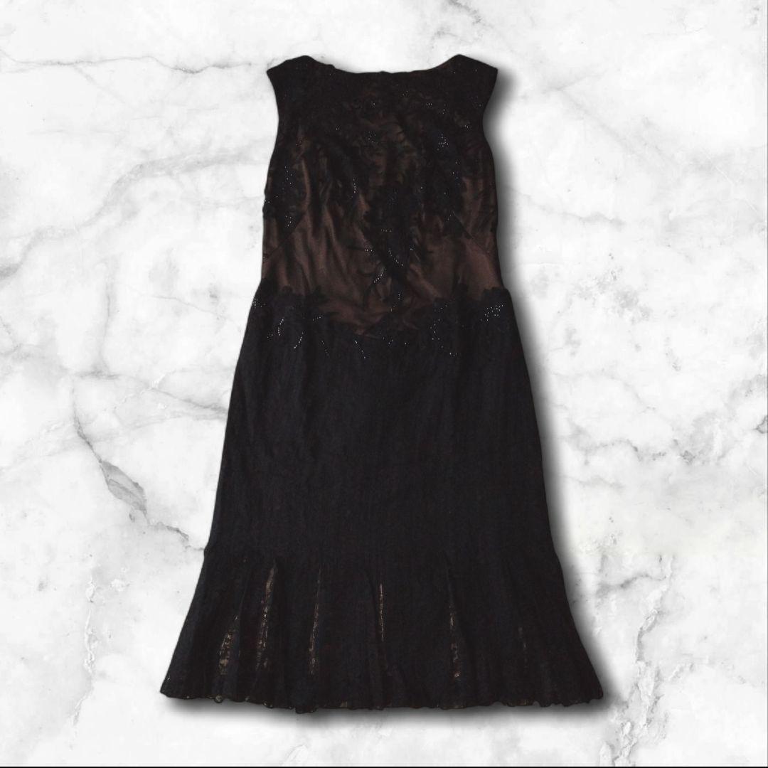 美品✨タダシショージ ワンピース　ブラック レース　刺繍　スタッズ　プリーツ