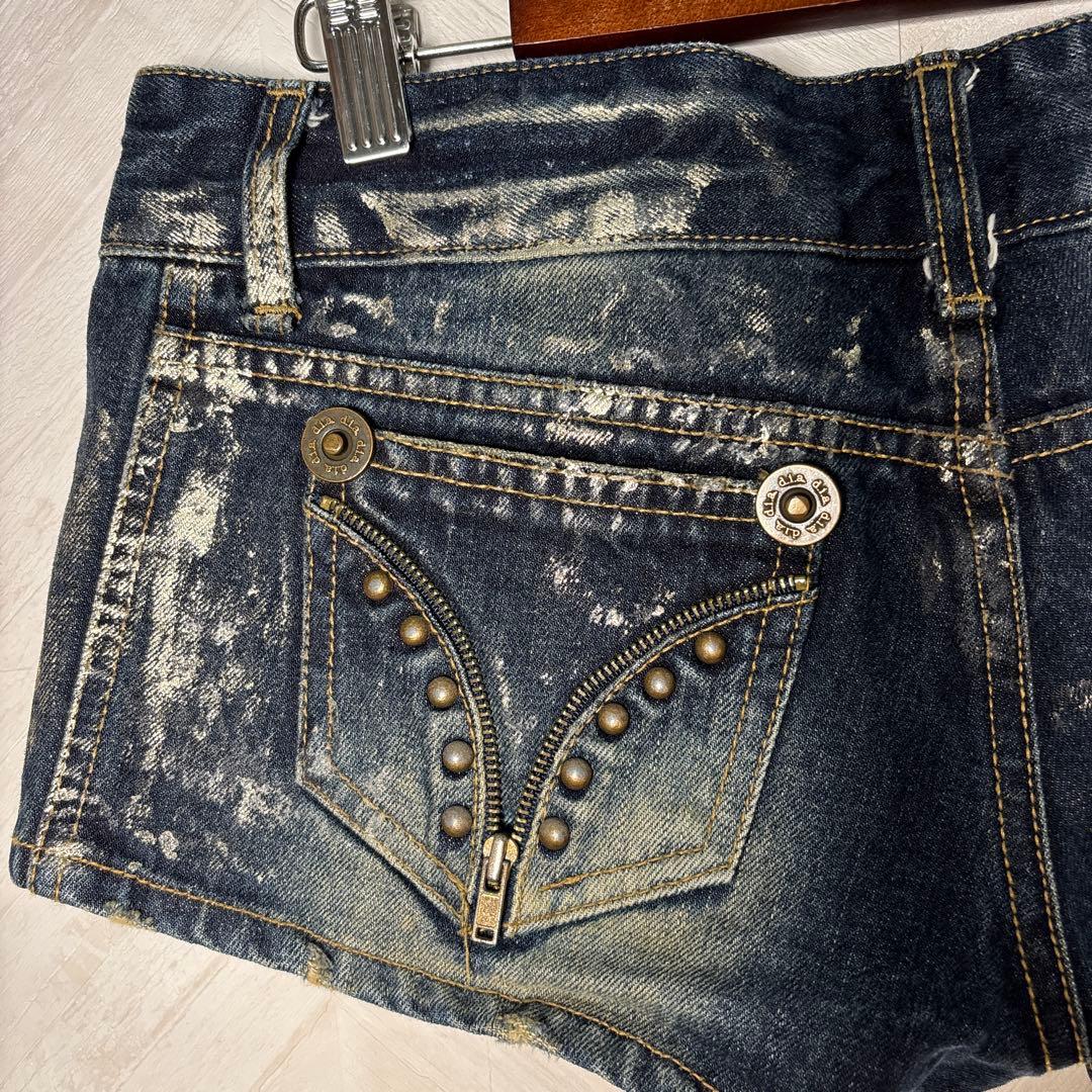 d.i.a.y2k平成ギャル　スタッズラメダメージデニムショートパンツサイズ25