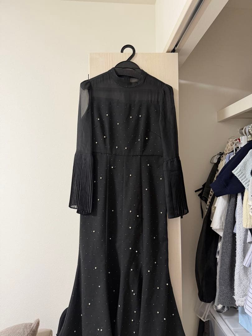 Leja 長袖ドレス黒　結婚式お呼ばれドレス