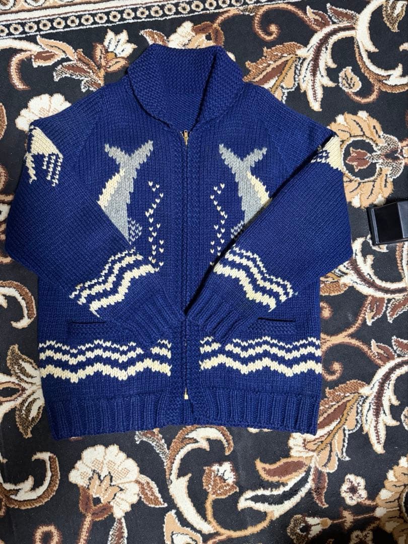 50s 60s ヴィンテージ カウチンセーター ニット シャチ柄 トラウト