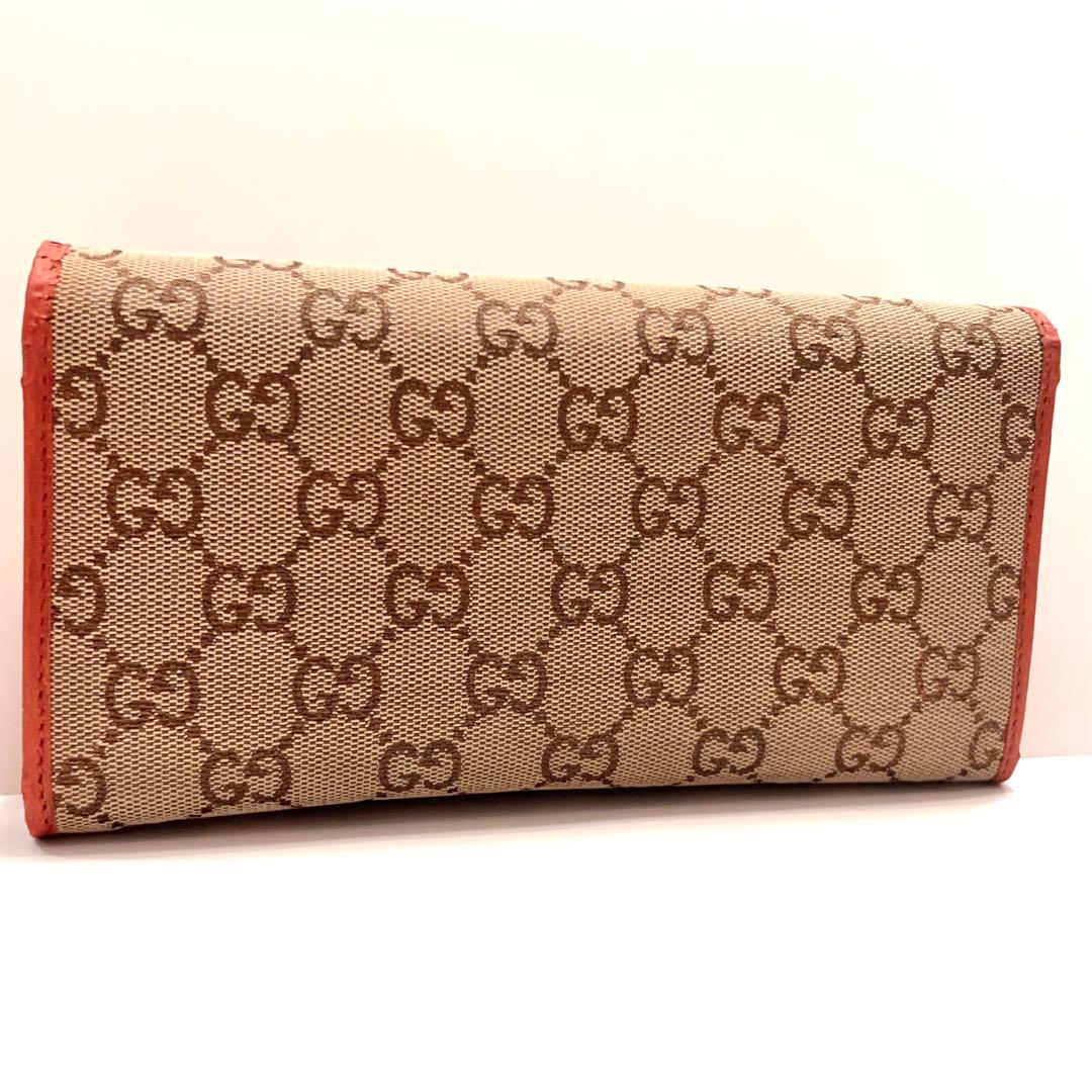 グッチ 長財布 GGキャンバス ロゴ金具 ゴールド金具 大容量 シャイニーレッド