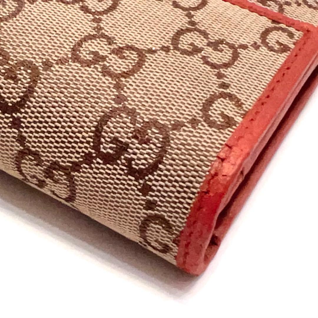 グッチ 長財布 GGキャンバス ロゴ金具 ゴールド金具 大容量 シャイニーレッド