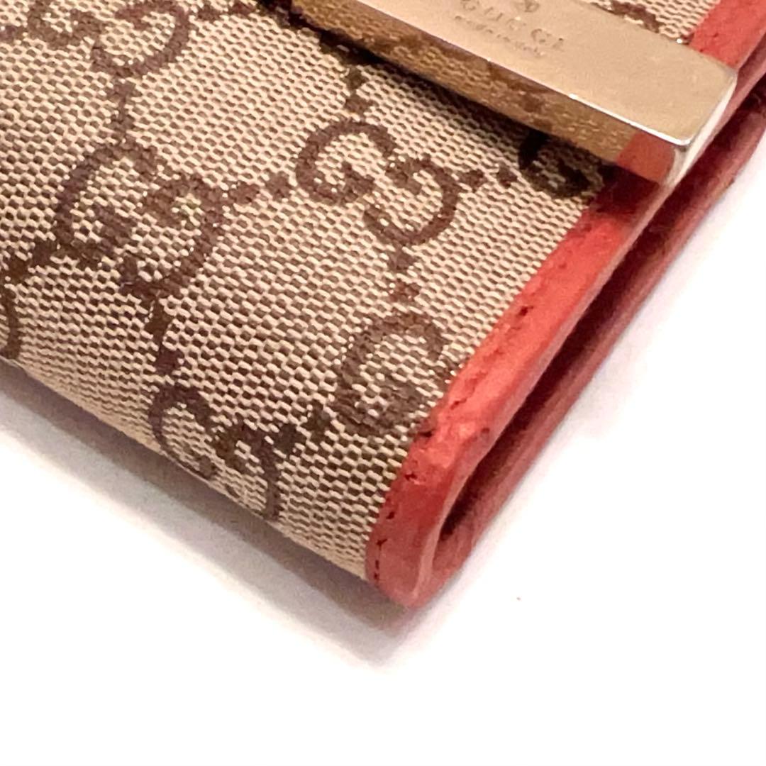 グッチ 長財布 GGキャンバス ロゴ金具 ゴールド金具 大容量 シャイニーレッド