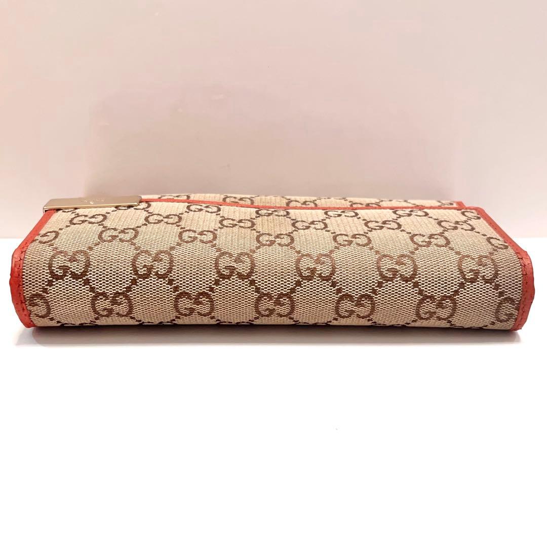グッチ 長財布 GGキャンバス ロゴ金具 ゴールド金具 大容量 シャイニーレッド