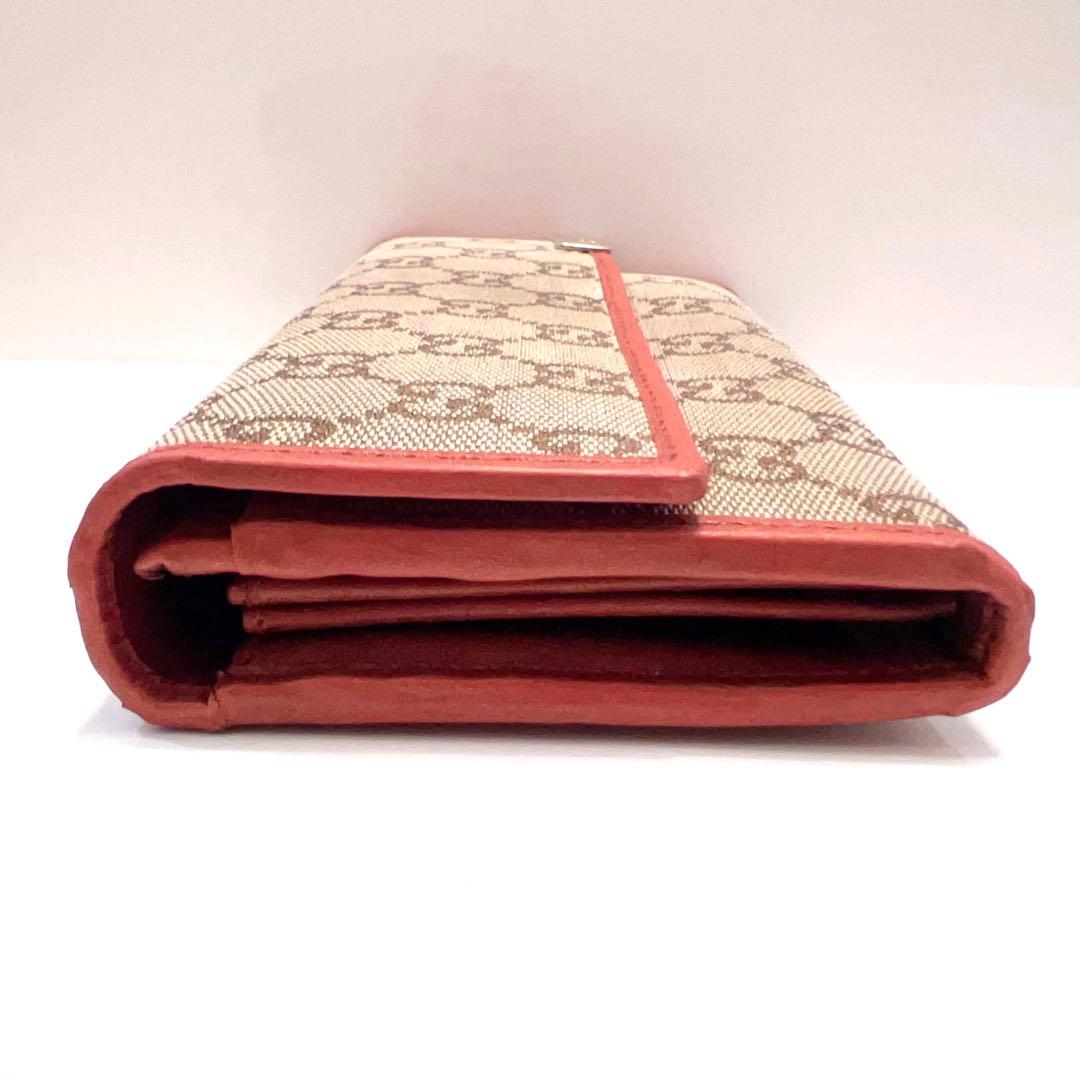 グッチ 長財布 GGキャンバス ロゴ金具 ゴールド金具 大容量 シャイニーレッド