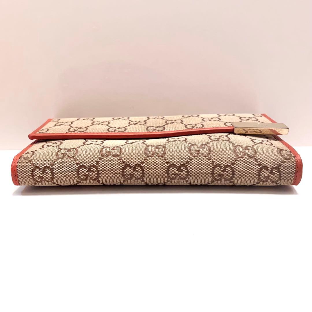 グッチ 長財布 GGキャンバス ロゴ金具 ゴールド金具 大容量 シャイニーレッド