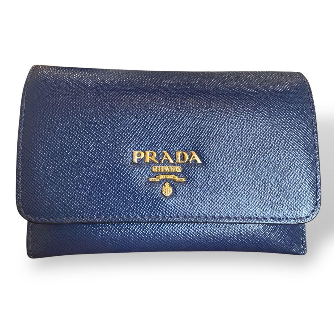 美品　PRADA　名刺入れ ネイビー サフィアーノレザー