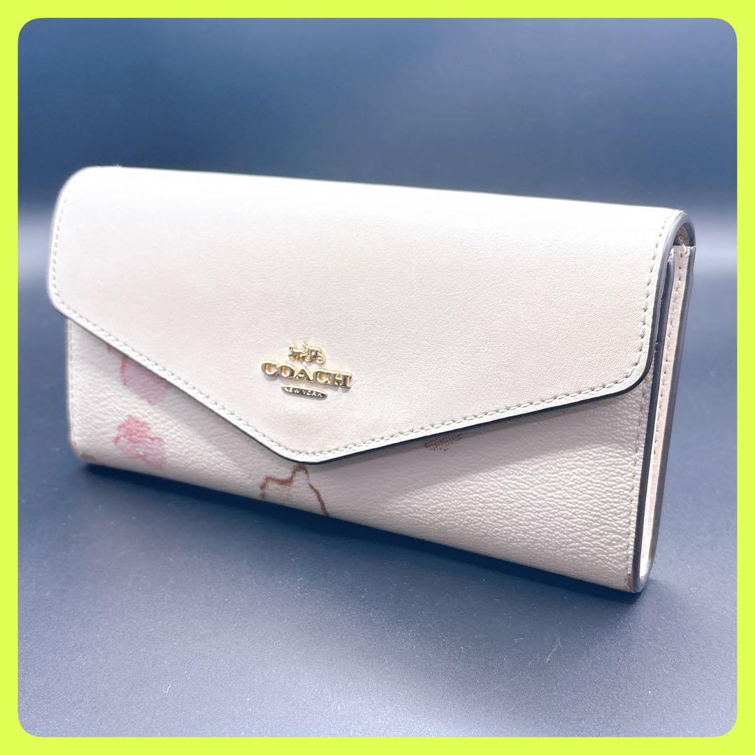 ✨極美品✨コーチ COACH ベージュ花柄 フラップ式 長財布
