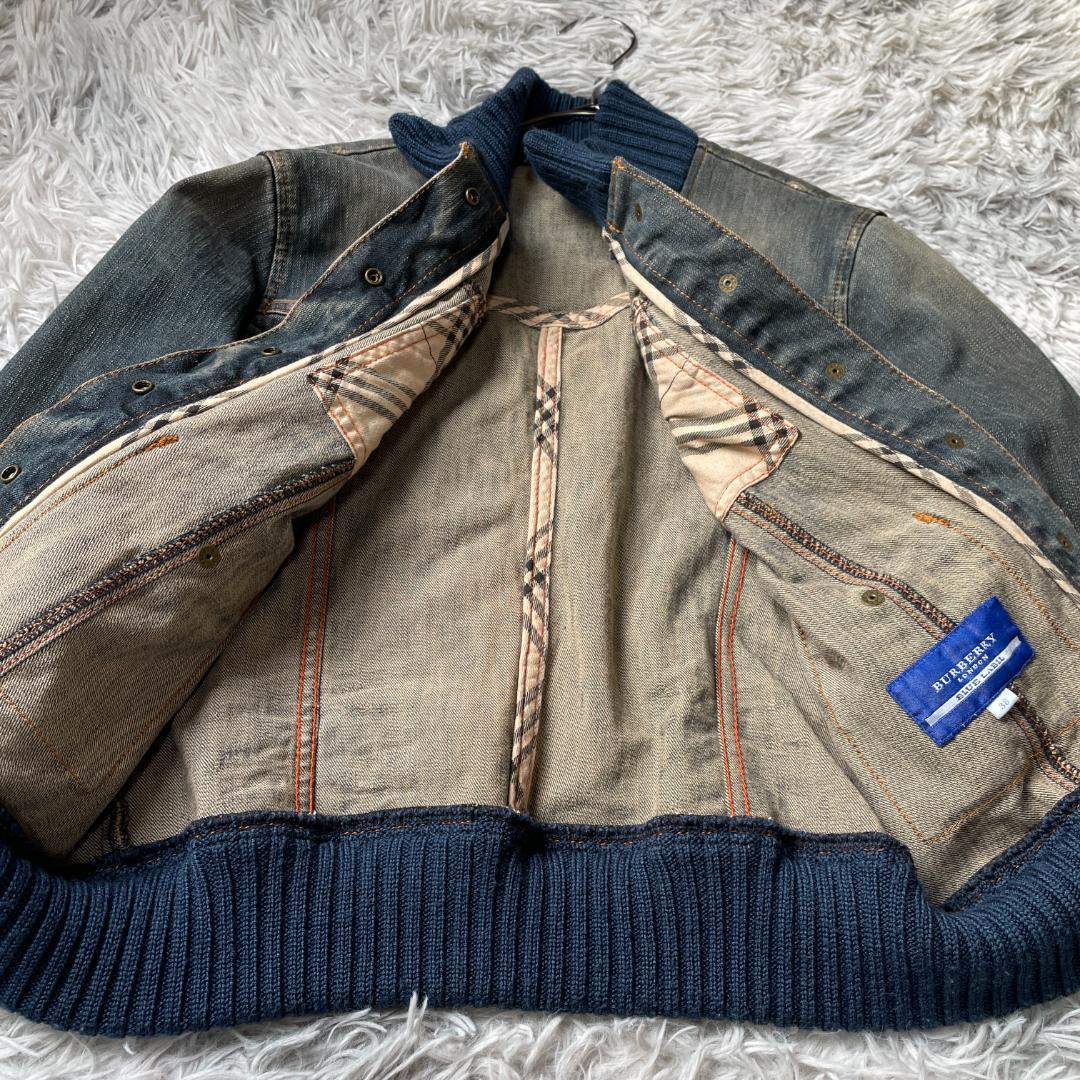 バーバリー ブルーレーベル デニムジャケット リブ切替 ヴィンテージ加工 38