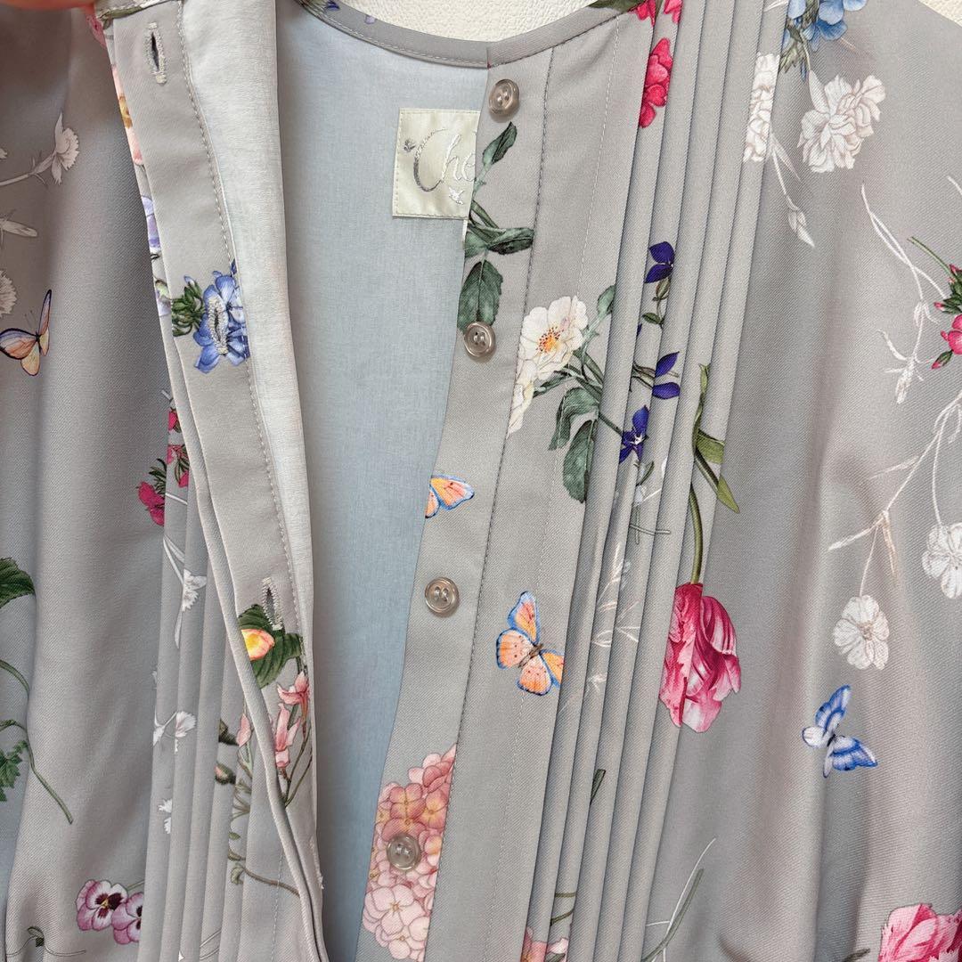 【Chesty】ガーデンプリントシャツワンピース（グレー）【定価25,850円】
