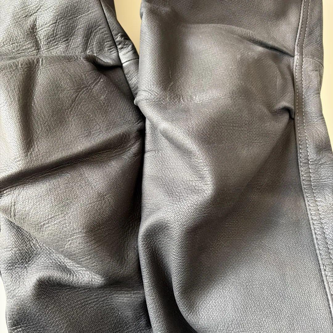 ヒョウドウ日本製レザー 黒パンツ ジッパーポケット付き