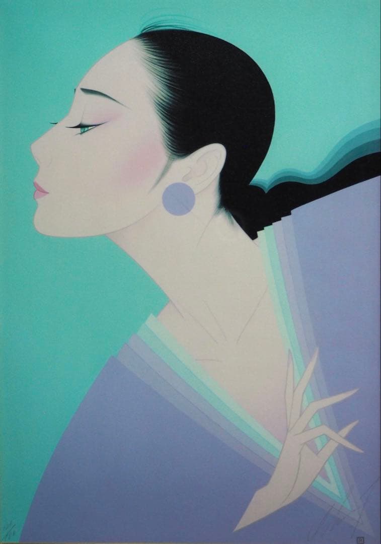 真作■鶴田一郎 版画 GENJI 紫の上 直筆サイン■絵画 美人画 ノエビア