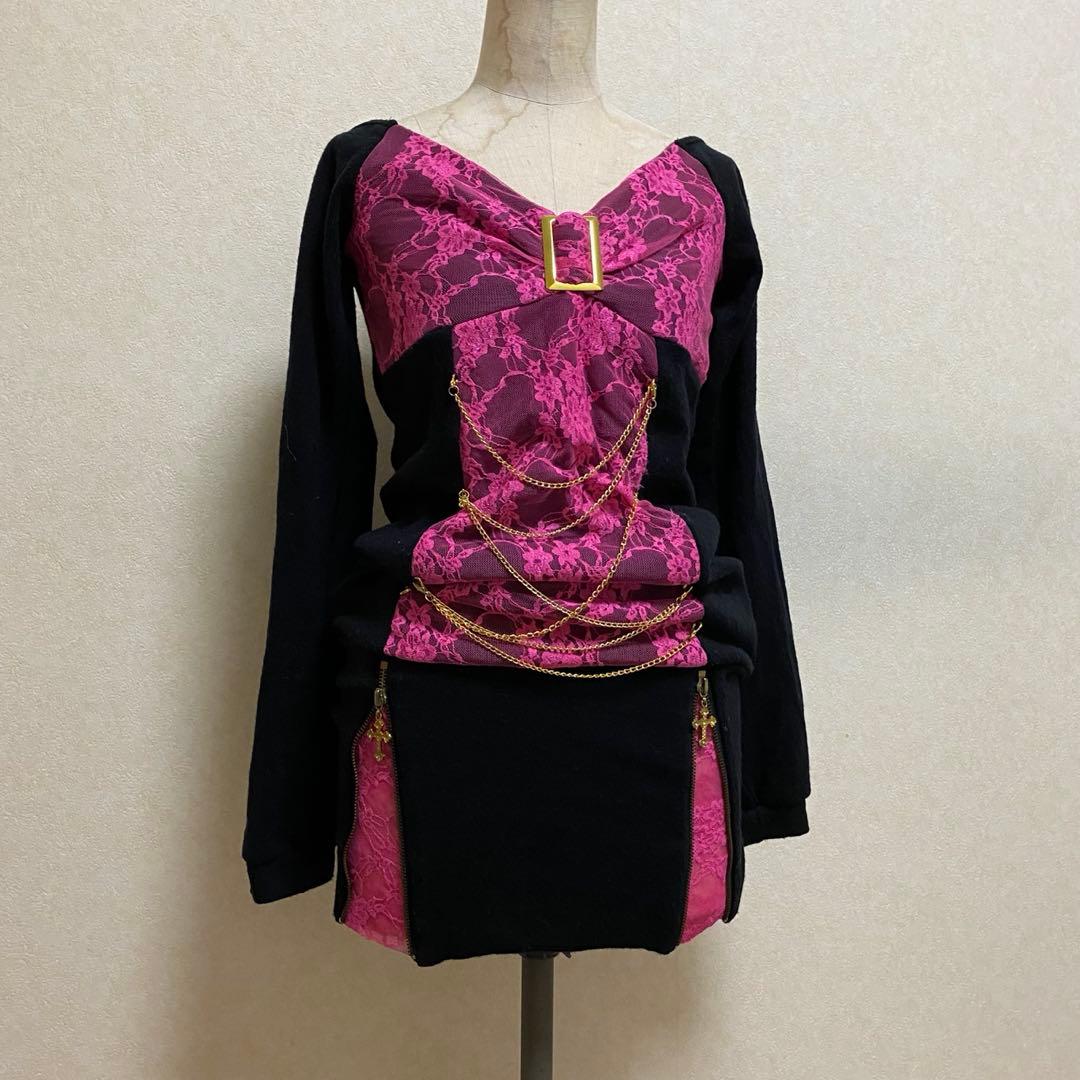 レア 当時物 派手 レースリボン ミニワンピ 平成ギャル 姫ギャル