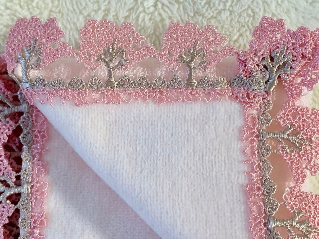 近沢レース タオルハンカチ サクラ 桜並木 ピンク Chikazawa