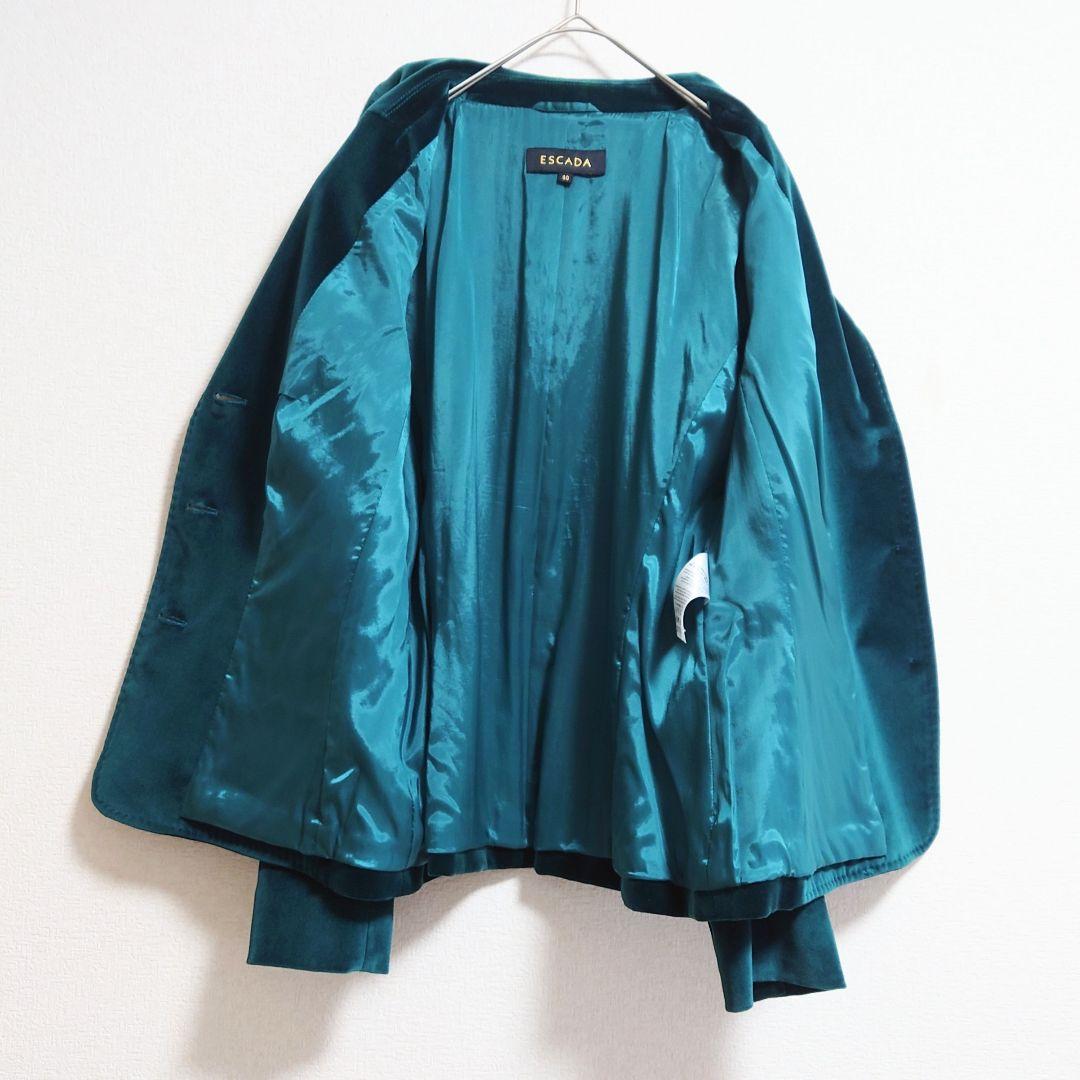 ★c エスカーダ テーラードジャケット ベロア 光沢 高級感 ESCADA 緑