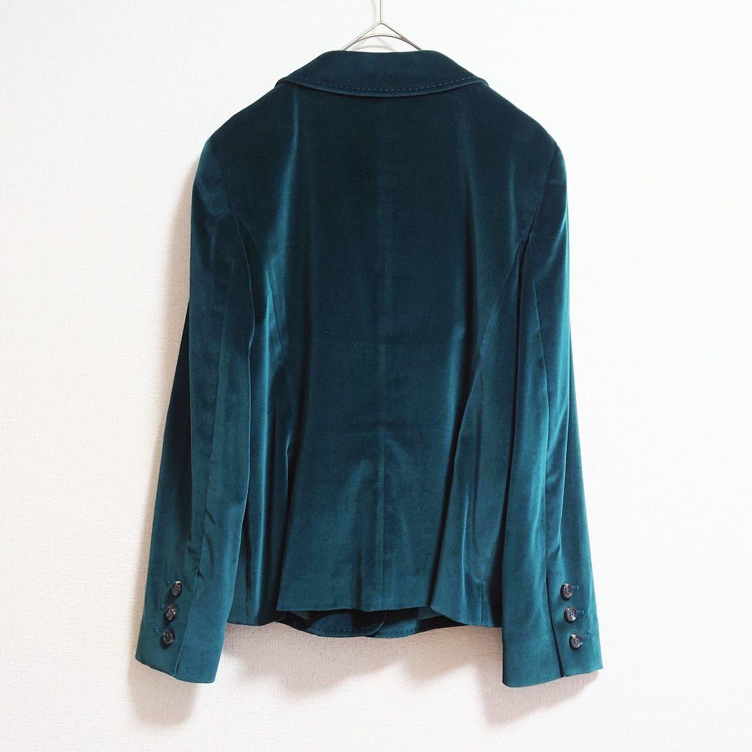 ★c エスカーダ テーラードジャケット ベロア 光沢 高級感 ESCADA 緑