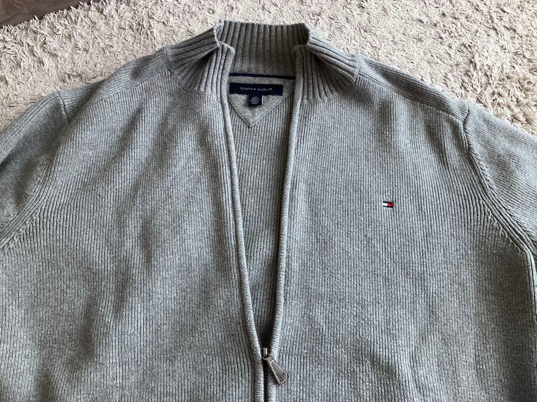 Lサイズ　トミー　ヒルフィガー　フルジップアップニット　カーディガン　グレー
