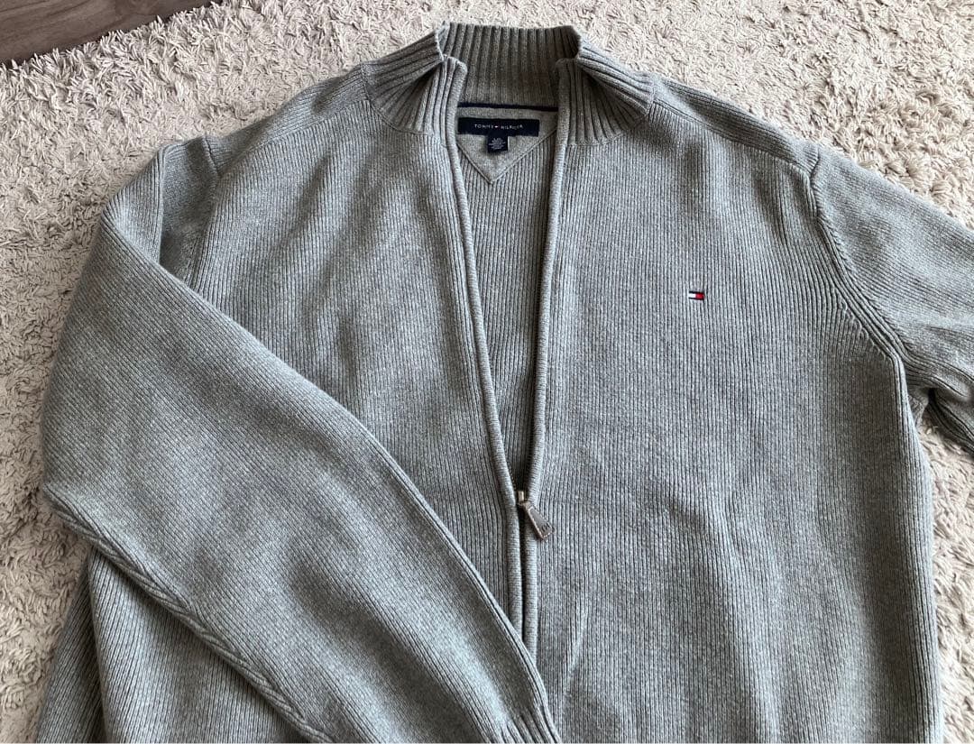Lサイズ　トミー　ヒルフィガー　フルジップアップニット　カーディガン　グレー
