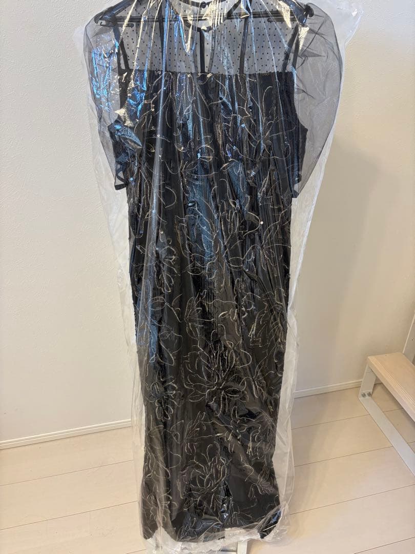 ドットチュールフラワースパンコールIラインワンピースドレス