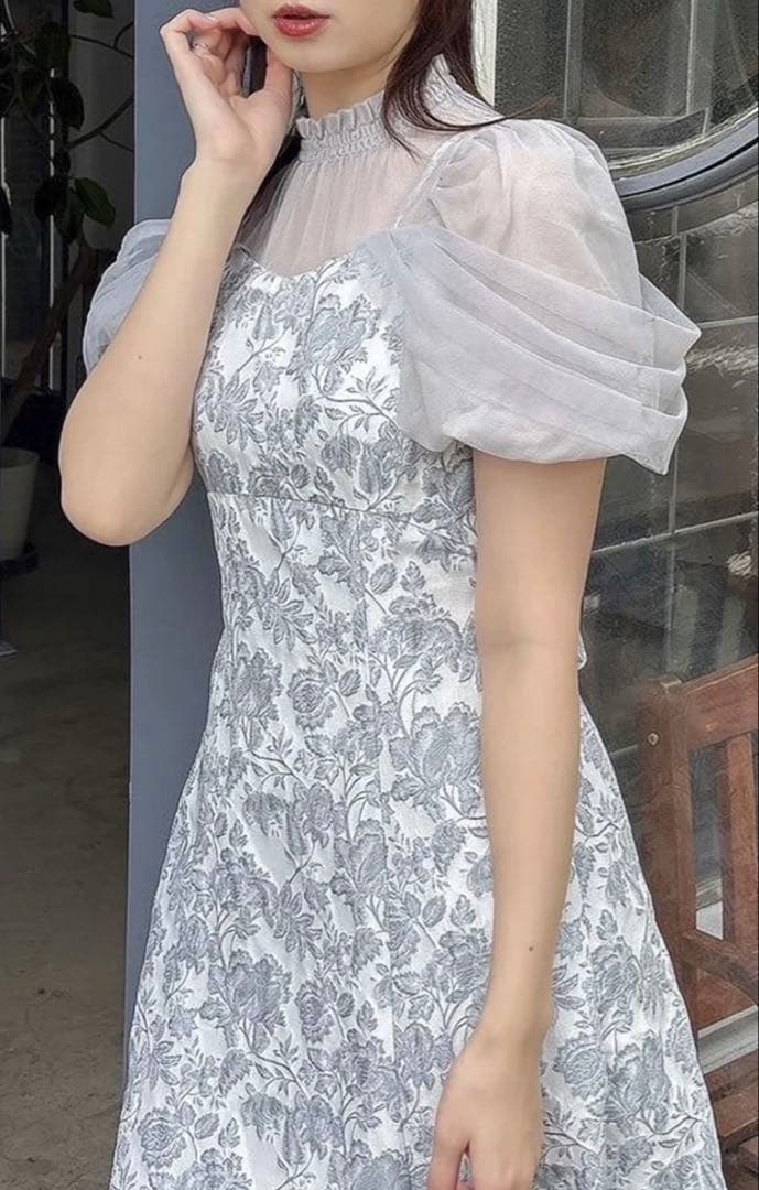 dazzlin シアーベールジャガードワンピース （オフホワイト）